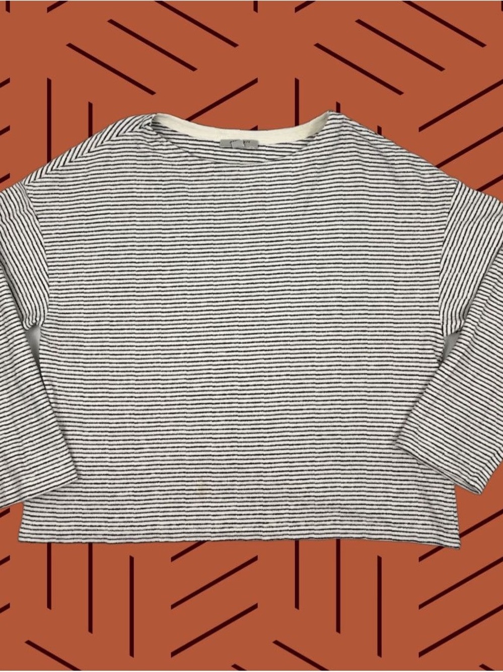 AllSaints Black and White Striped Boatneck Top